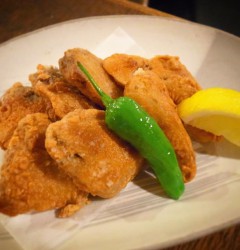 かつおと長芋のからしじょうゆ揚げ